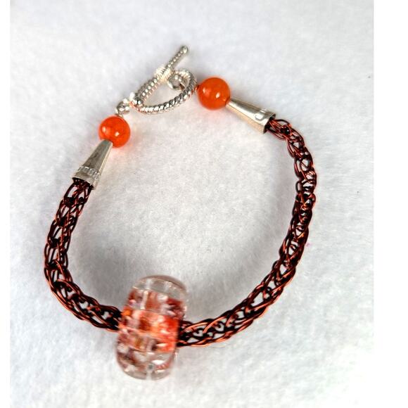 Handmade glass bead on a handmade viking woven chain bracelet with Toggle7" - Picture 3 of 3